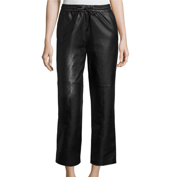 J Brand Amari Cropped Lambskin Leather Pants Trousers Joggers Black Size Small S
